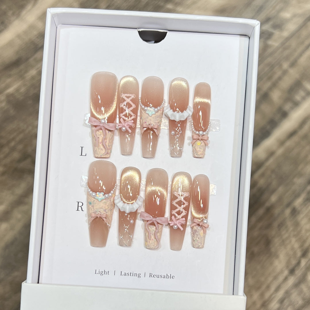 Artistic Press-On Nail Art Set with Unique Decorative Elements Bowlift