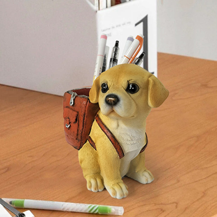 Decorative resin puppy pen holder with backpack desk organizer Bowlift