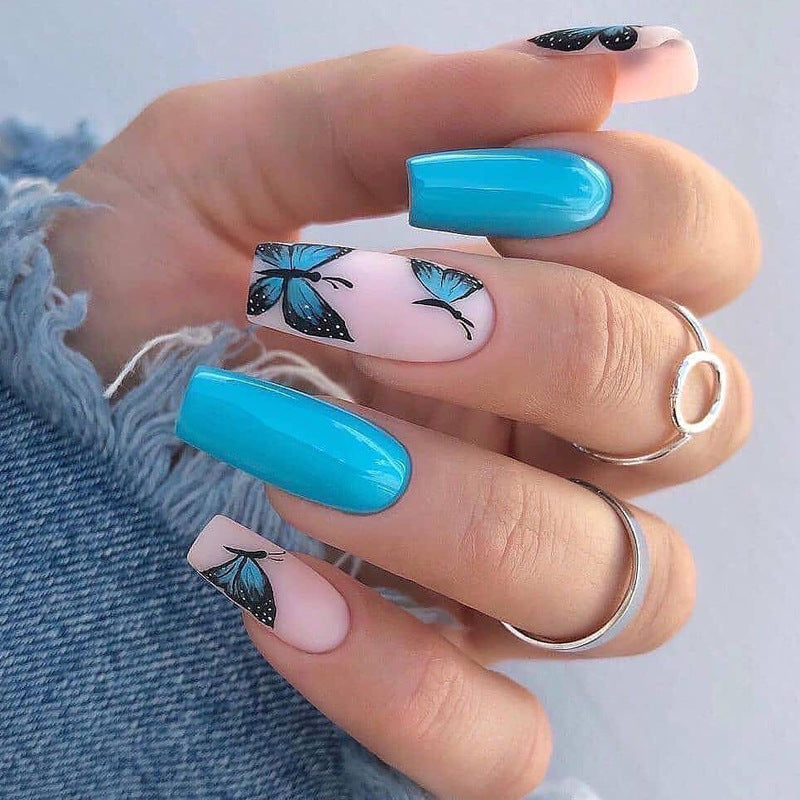Artful Nail Extensions with Butterfly Motif Bowlift