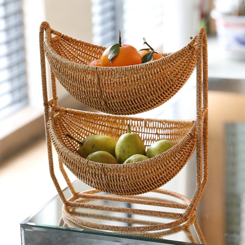 Women Two-Tier Rattan Basket Bowlift