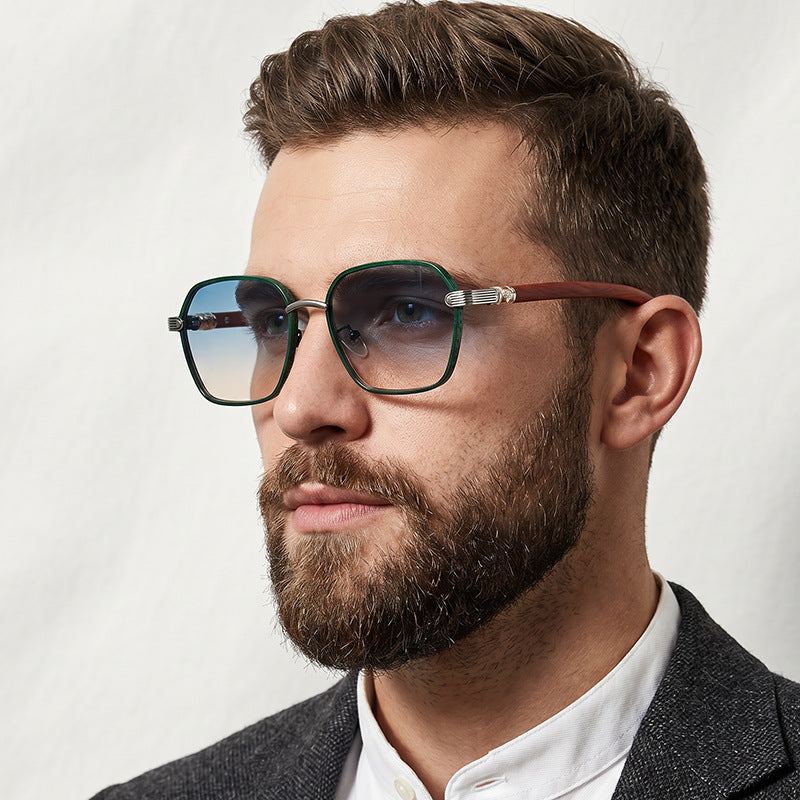 Designer Square Metal-Frame Sunglasses with Gradient Polarized Lenses Bowlift