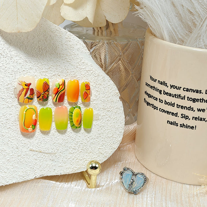 Artificial Nails in Fruity Autumn Design Bowlift
