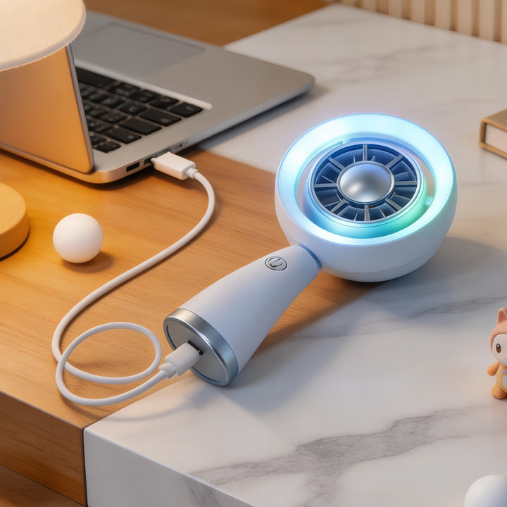 Women Portable RGB Hand Fan with USB Charging Function Bowlift