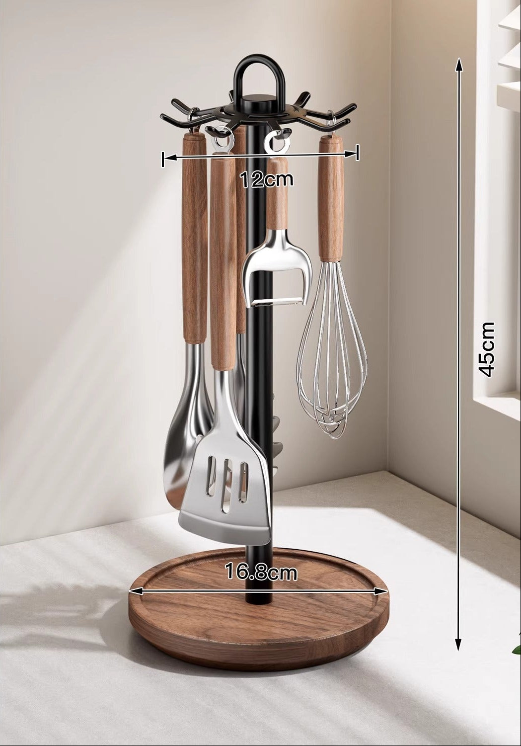 Rotating Walnut Base Tabletop Utensil Organizer Stand Bowlift