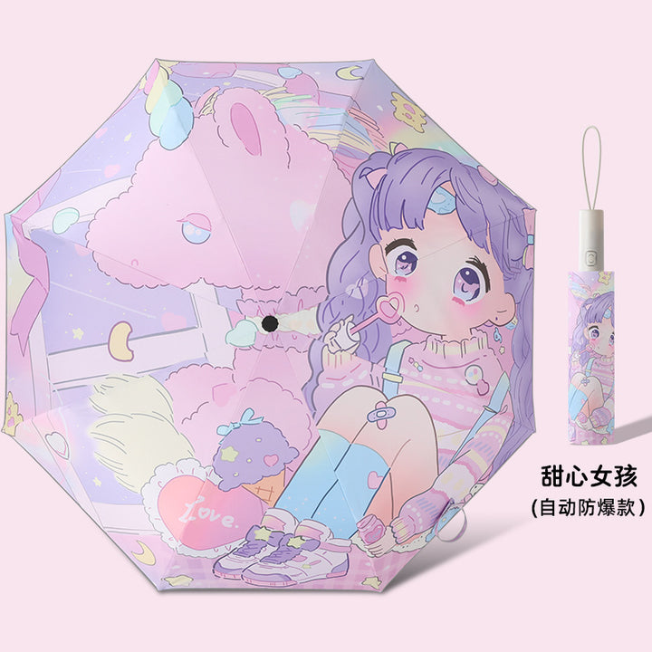 Ladies Folding Umbrella with Animal Motifs Bowlift