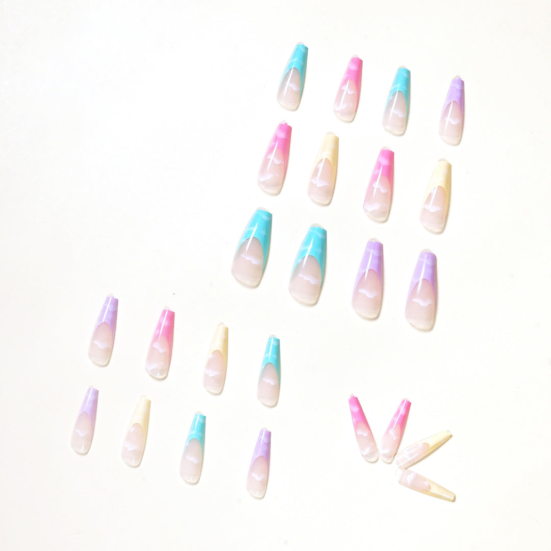 Artistic Acrylic Nails with Cloud Design Bowlift