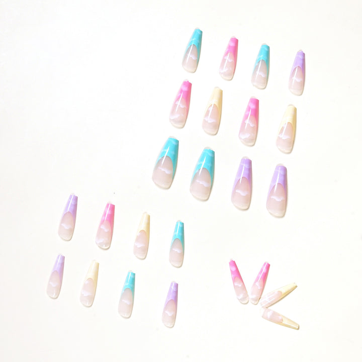Artistic Acrylic Nails with Cloud Design Bowlift