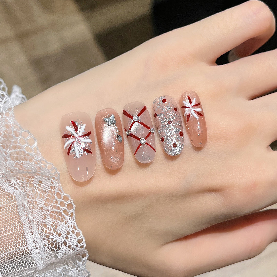 Artistic Gem-Accented Press-On Nail Extensions Bowlift