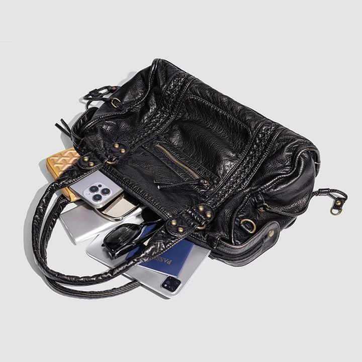 Distressed Leather Satchel Bag Bowlift