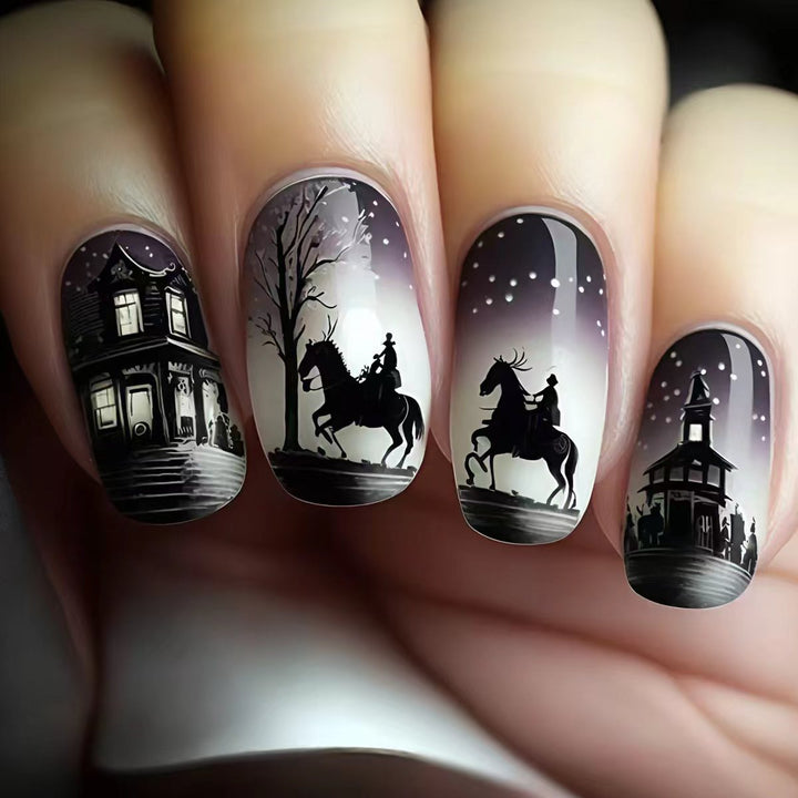 Artificial nails with mysterious winter landscape design Bowlift