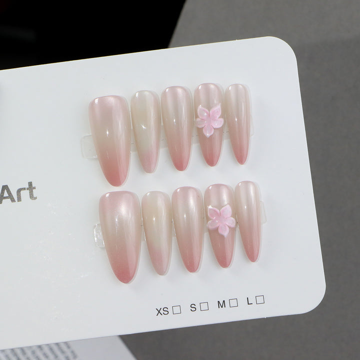 Elegant Press-On Nail Set with Floral Accents Bowlift