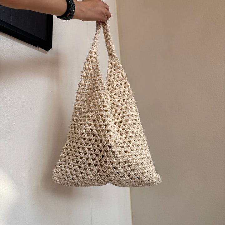 Hand-knotted net tote bag with comfortable double handles Bowlift