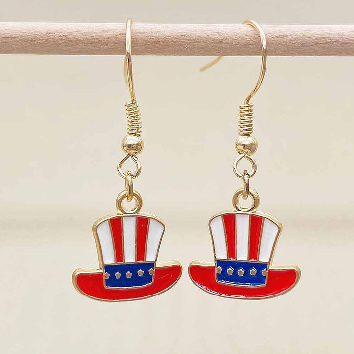 Women's filigree drop earrings with enameled flag pendants and metal hook closure Bowlift
