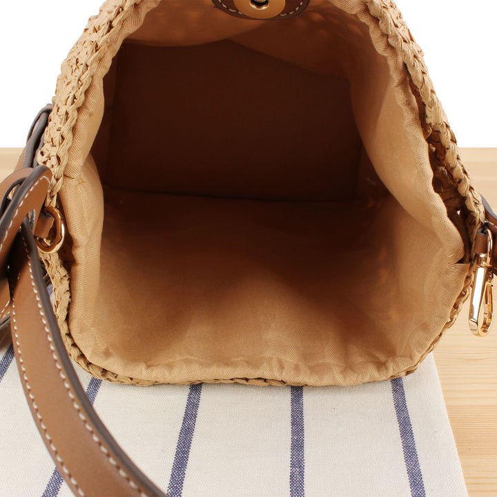 Braided Bast Handbag with Elegant Leather Decoration Bowlift