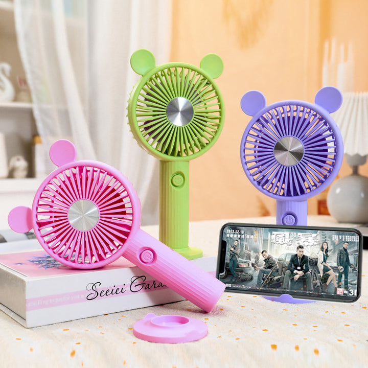Women's Portable Hand Fan with Animal Ears Bowlift