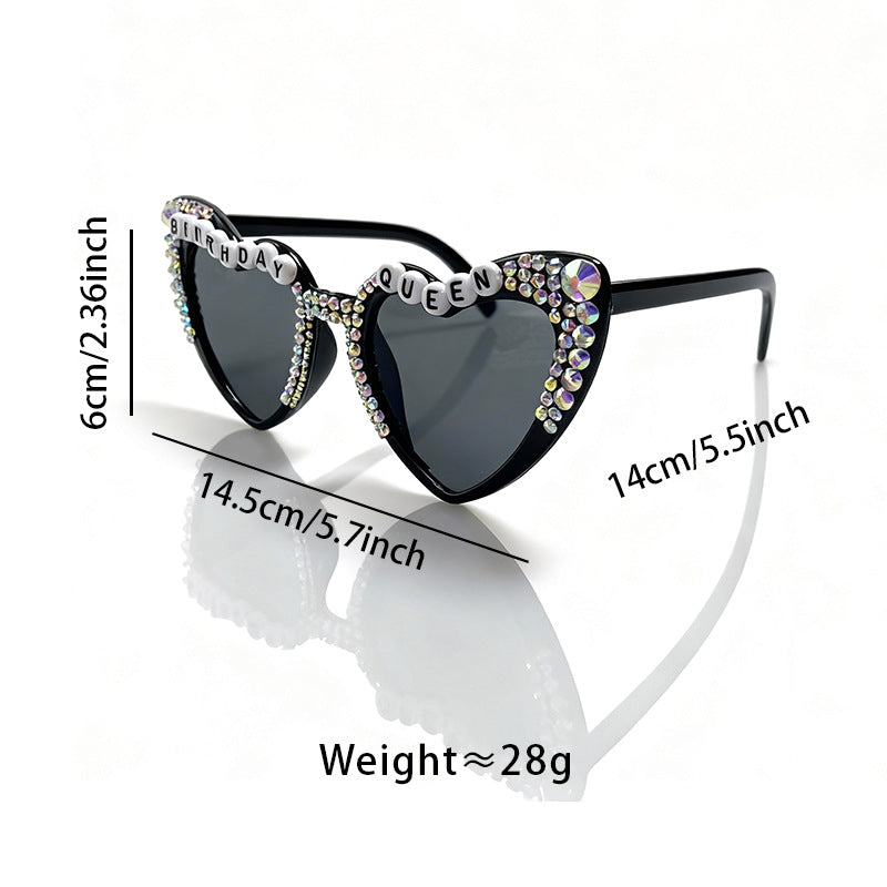 Decorative Rhinestone-Embellished Heart-Shaped Sunglasses Bowlift