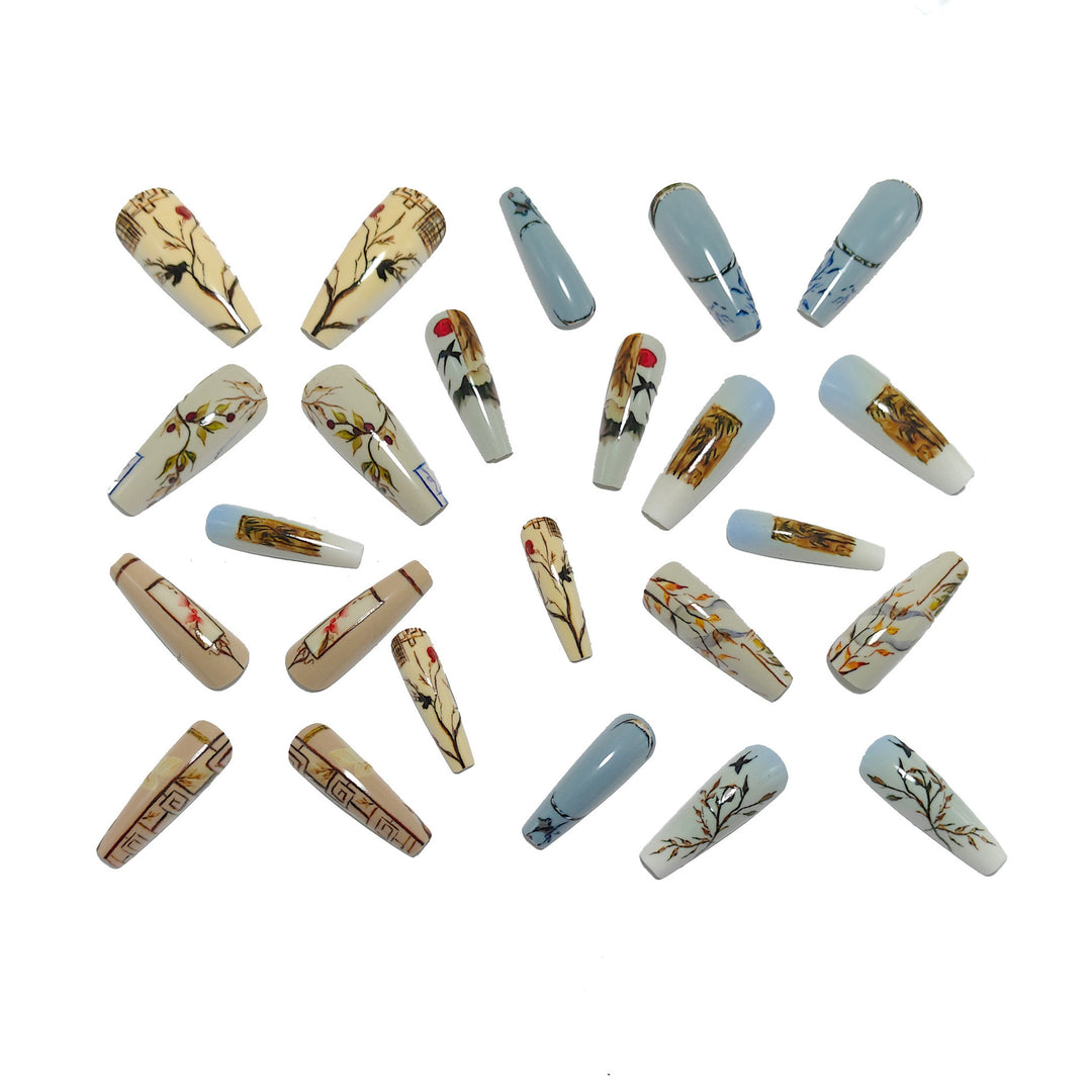 Artificial nails with Elegant Natural Pattern Bowlift