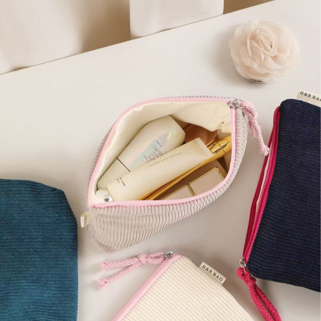 Corduroy Zip Cosmetic Pouch with Tassel Pull Bowlift