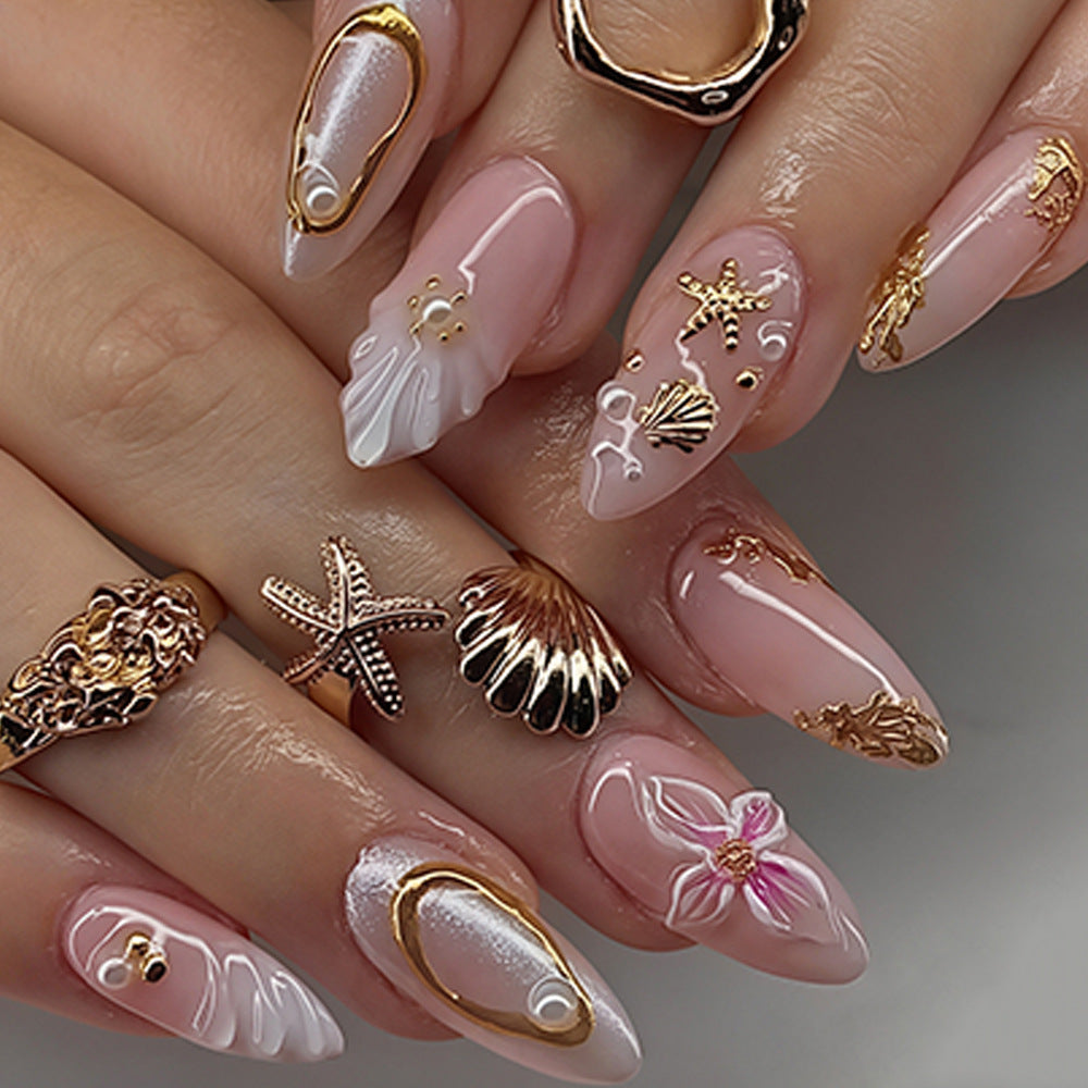 Decorative Sea-Themed Press-On Nails Bowlift