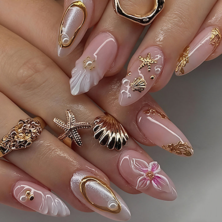 Decorative Sea-Themed Press-On Nails Bowlift