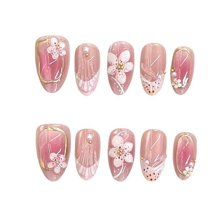 Detailed Floral Design Press-On Nail Set Bowlift