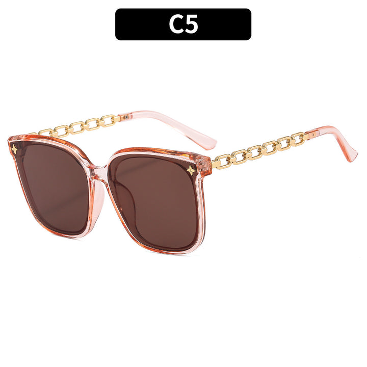 Oversized Square Frame Sunglasses with Chain Accents