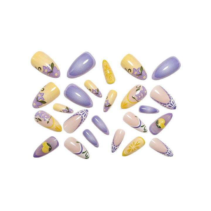 Artificial Nail Set with Floral Designs Bowlift