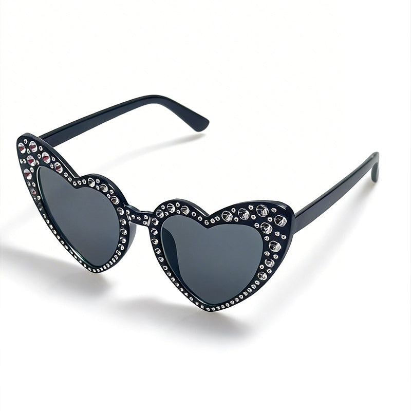 Rhinestone-Accented Heart-Shaped Sunglasses Bowlift