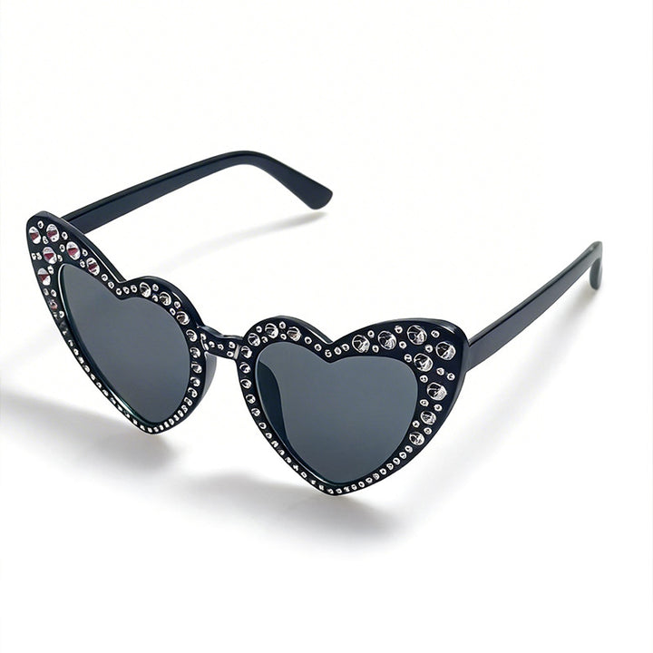Rhinestone-Accented Heart-Shaped Sunglasses Bowlift