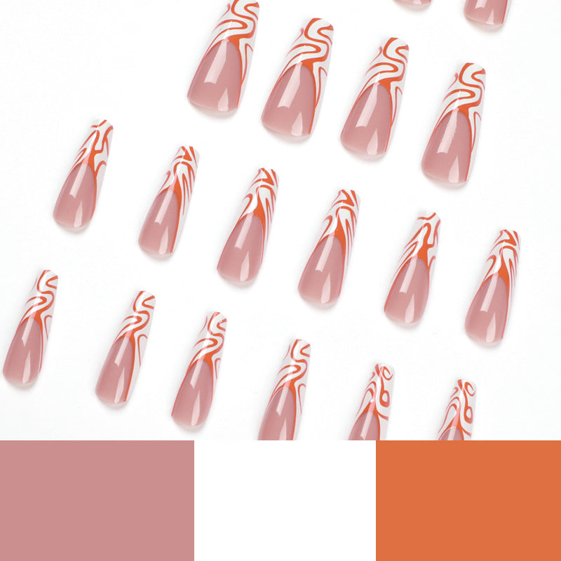 Artistic Nail Extensions with Modern Wave Pattern Bowlift
