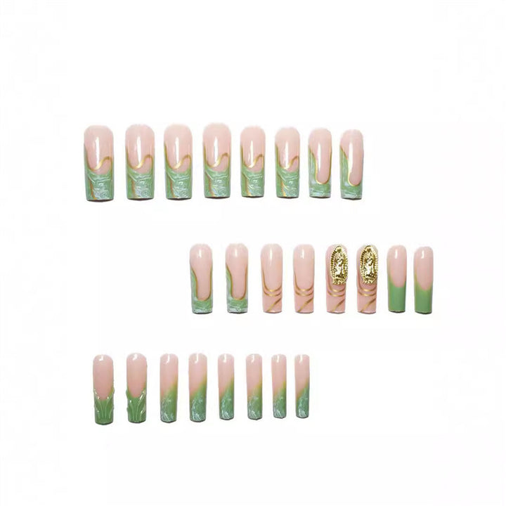 Artistic Press-On Nail Extensions with Gold Detailing Bowlift