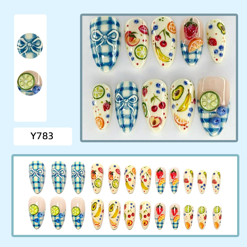 Artificial nails with fruity and checkered design Bowlift