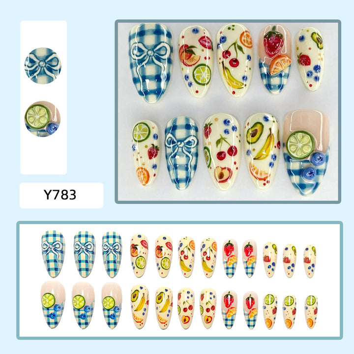 Artificial nails with fruity and checkered design Bowlift