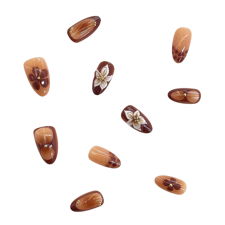 Artistic Floral Accent Press-On Nails Bowlift
