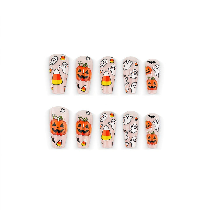 Creative Halloween Art Nails in Ghost and Pumpkin Design Bowlift