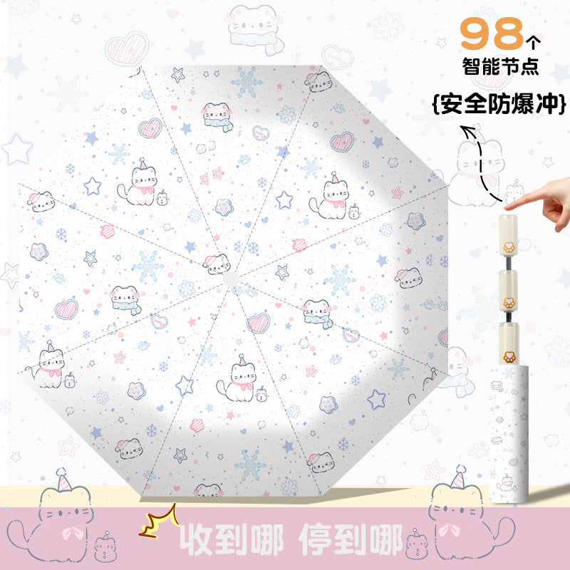Women's folding umbrella with automatic opening mechanism and playfully themed design Bowlift