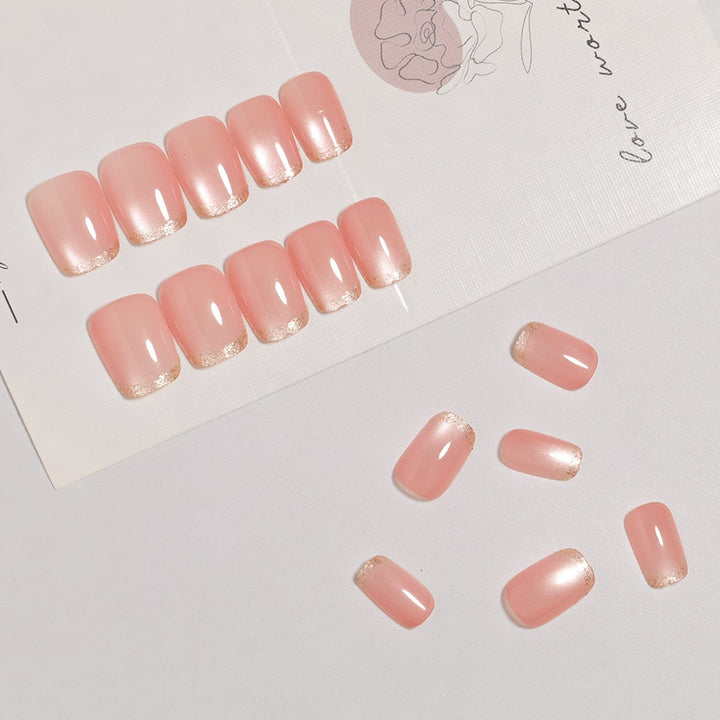 Glossy French Tip Press-On Nails with Shimmer Effects Bowlift