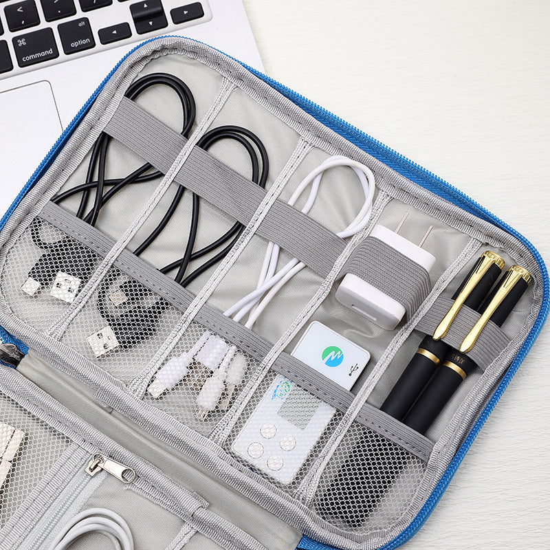 Padded Travel Electronics Organizer Pouch with Elastic Cable Loops & Mesh Pocket Bowlift