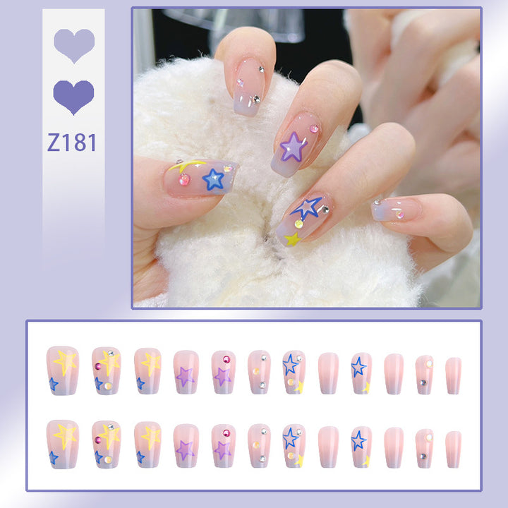 Artificial nail set with elegant blooming decorations and delicate ombre effect Bowlift