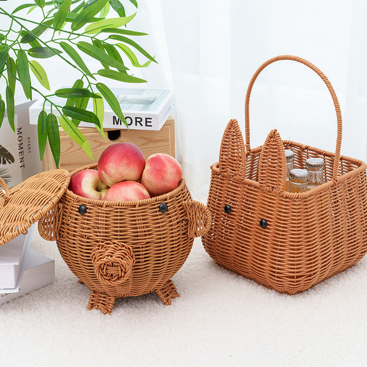 Decorative Animal-Shaped Woven Storage Basket Bowlift