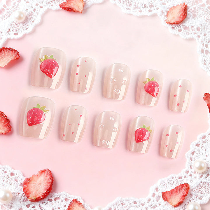 Strawberry-Themed Decorative Press-On Nails Bowlift