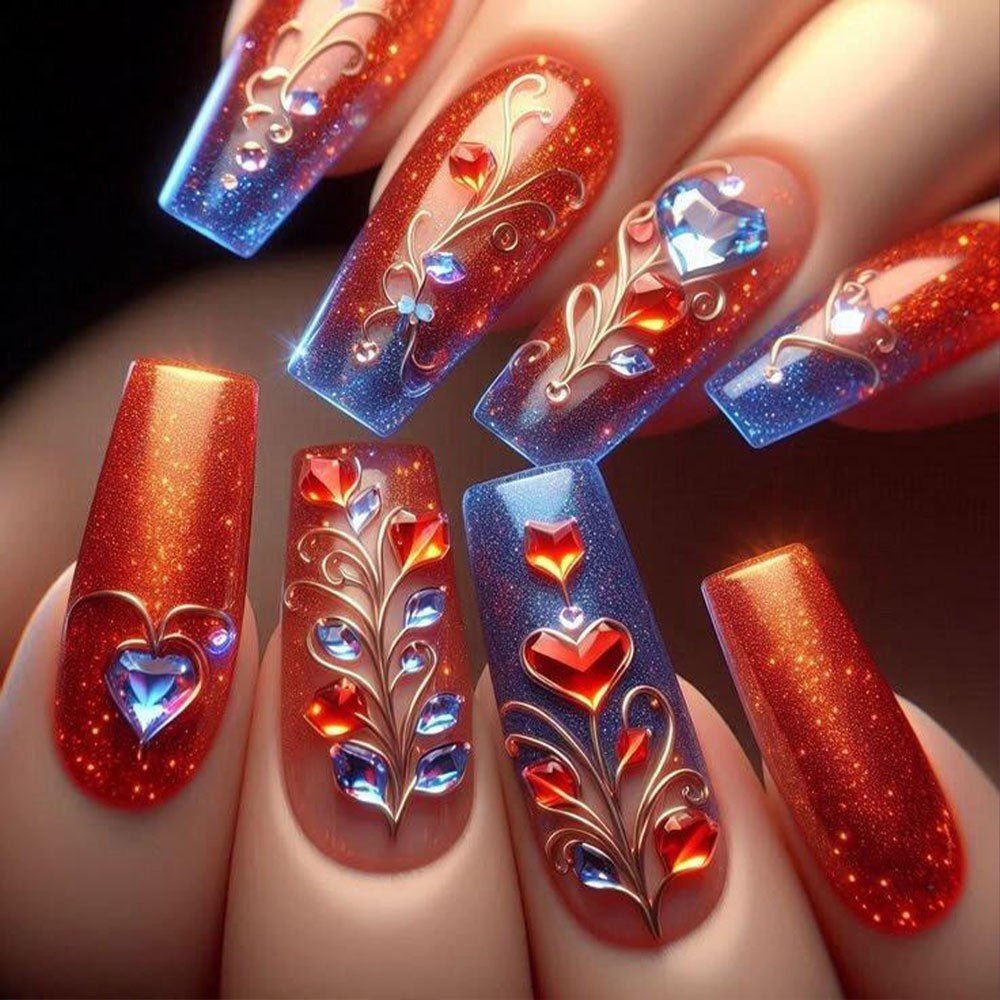 Artificial nails with Romantic Heart Design Bowlift