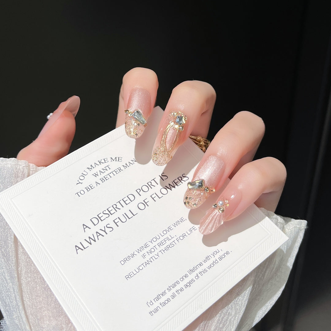 Artistic Gem-Accented Press-On Nail Extensions Bowlift
