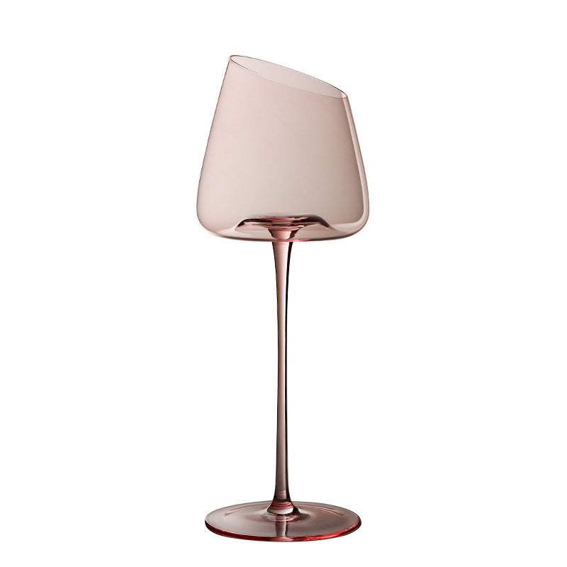 Tilted Rim Tall Stemmed Rose Wine Goblet Bowlift