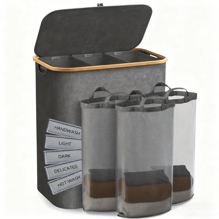 Laundry separation system with three compartments and removable inner pockets Bowlift