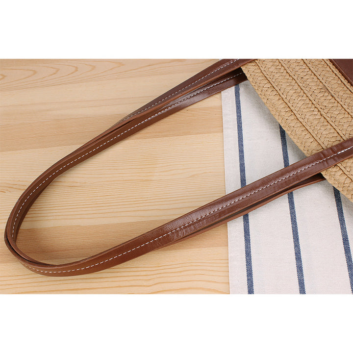 Trendy Beach Bag Made of Woven Straw and Leather Accents Bowlift