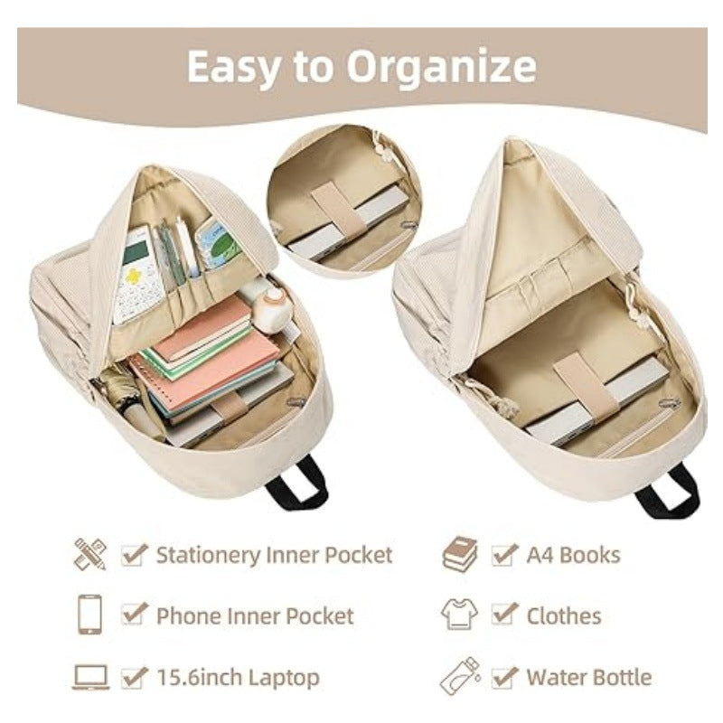Cord backpack with deep storage and stylish accents Bowlift