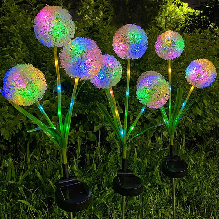Dandelion-Inspired Solar Garden Stake Lights With Integrated Solar Panel And Dual Floral Globes Bowlift