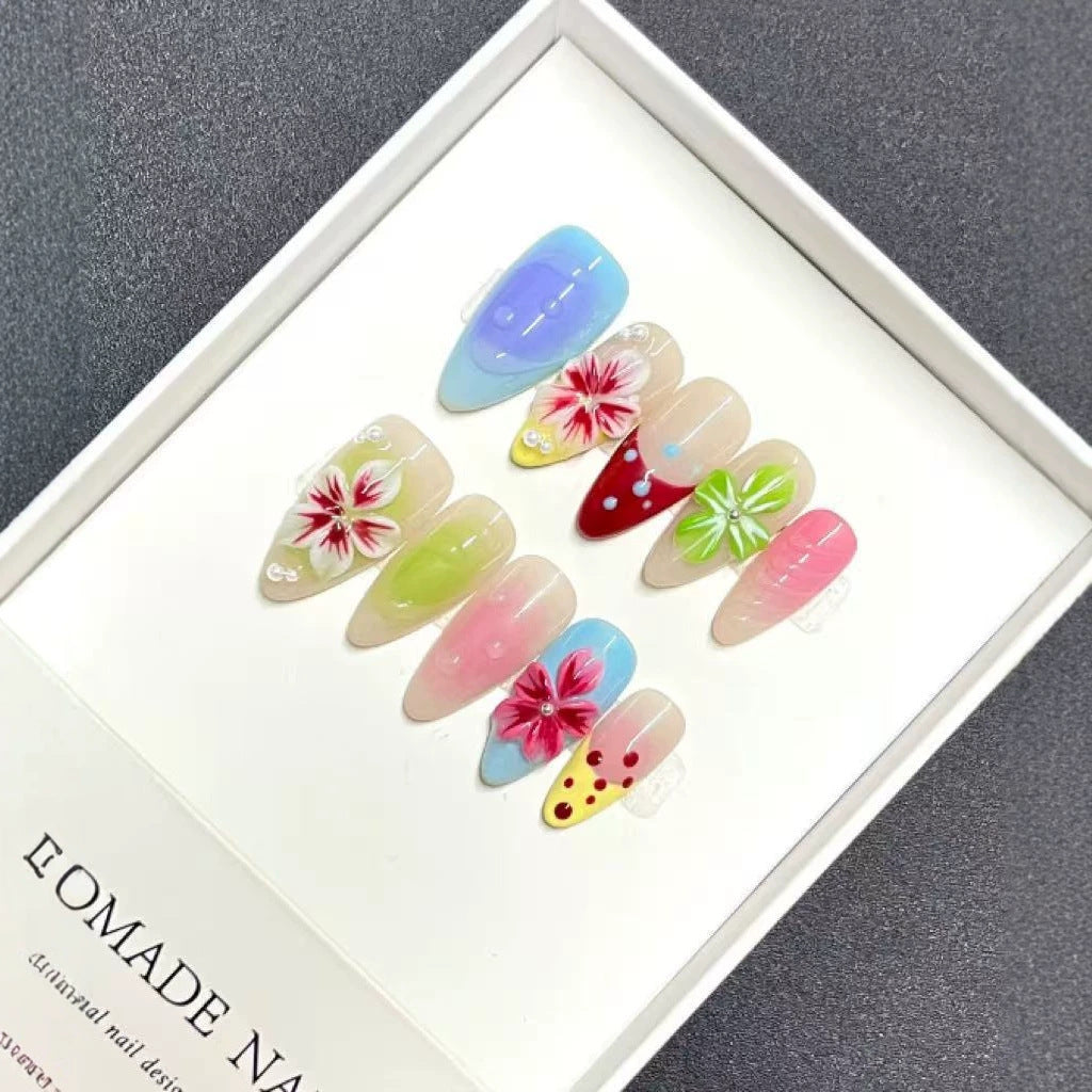 Artistic Floral Gradient Press-On Nail Set Bowlift