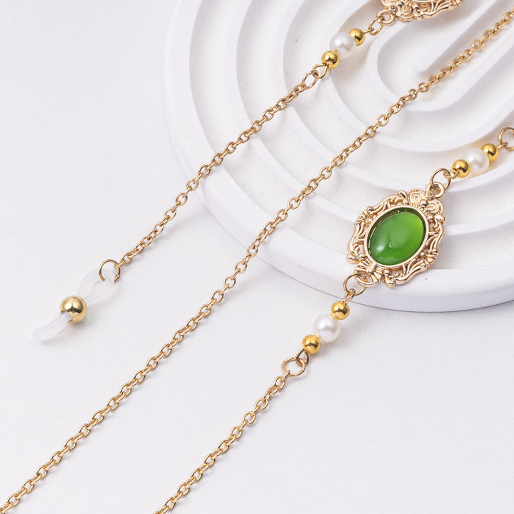 Elegant Pearl and Green Stone Drop Earrings Bowlift